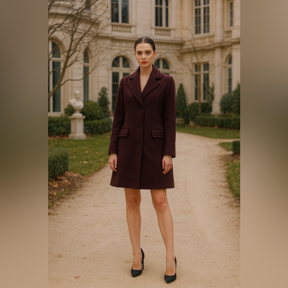 Merona wool‎ blend  burgundy coat peacoat pockets winter worm cozy women size XL